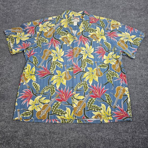 Vintage Paradise Found Hawaiian Shirt Mens 2XL Guitars Floral Made In Hawaii - Picture 1 of 8